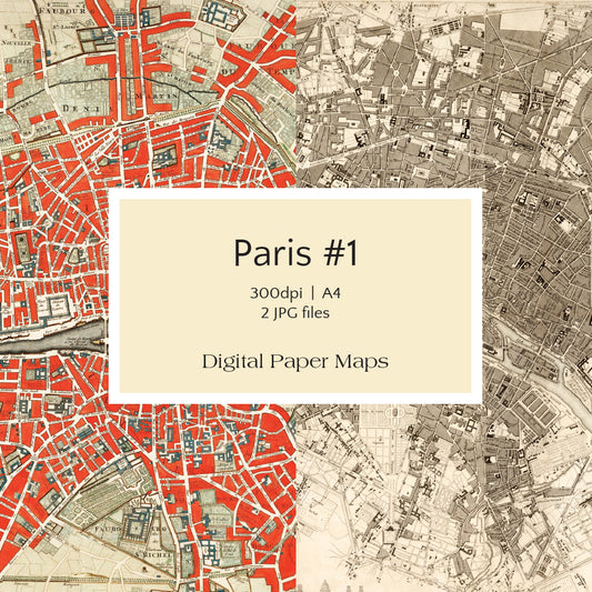 Paris #1 Digital Paper Maps