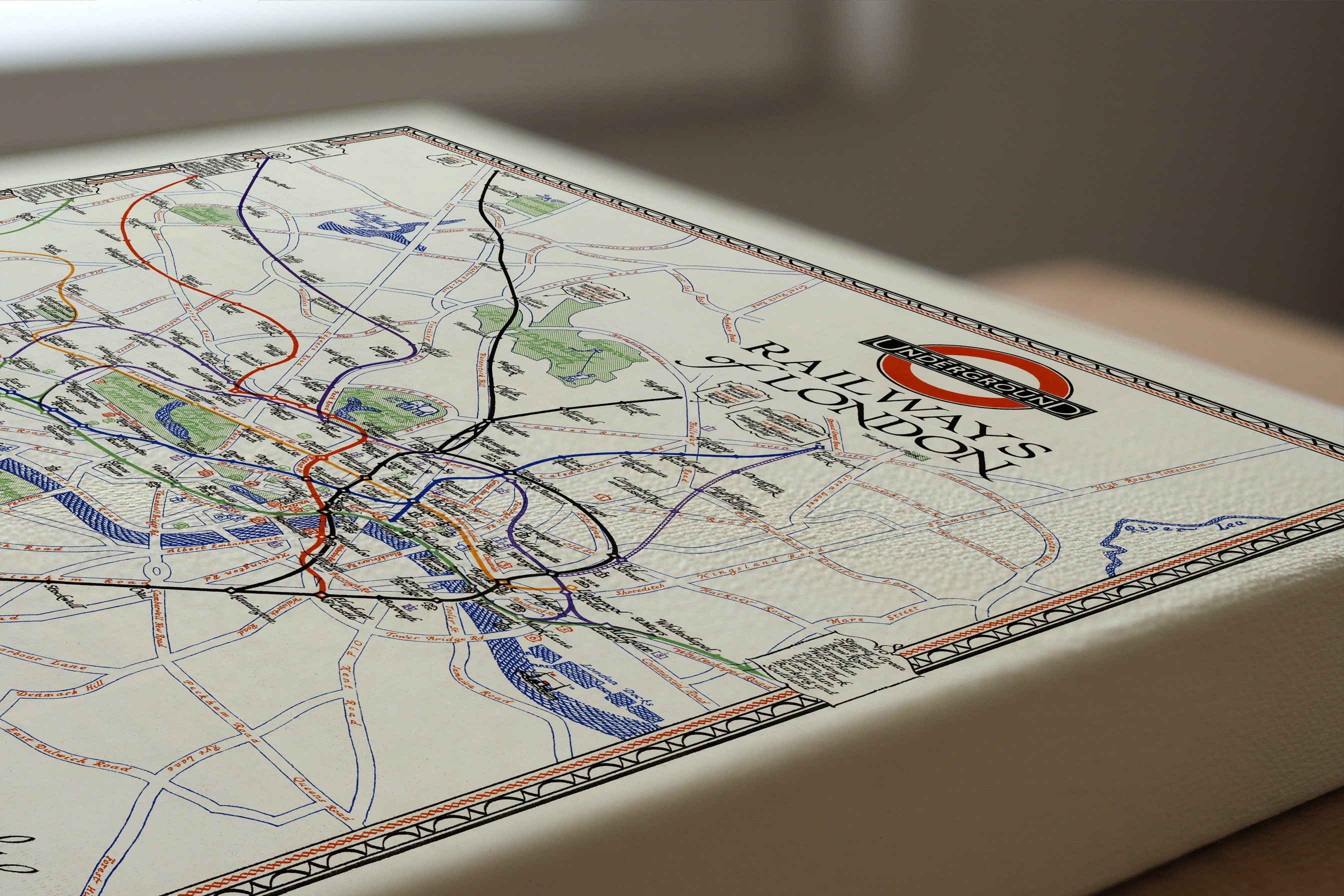Map of London with railway lines printed on canvas